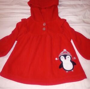 Red Hooded Dress with Penguin Design